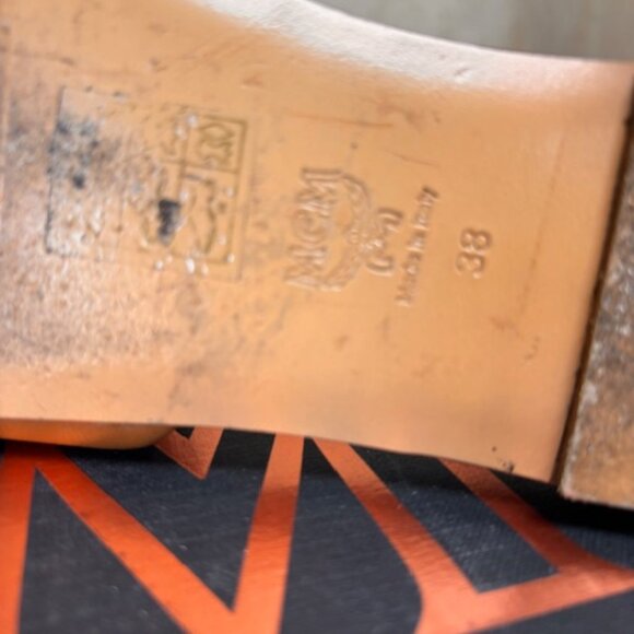 MCM Cognac Travis Leather Chain Flat Slide Sandals size 8 - Picture 7 of 9